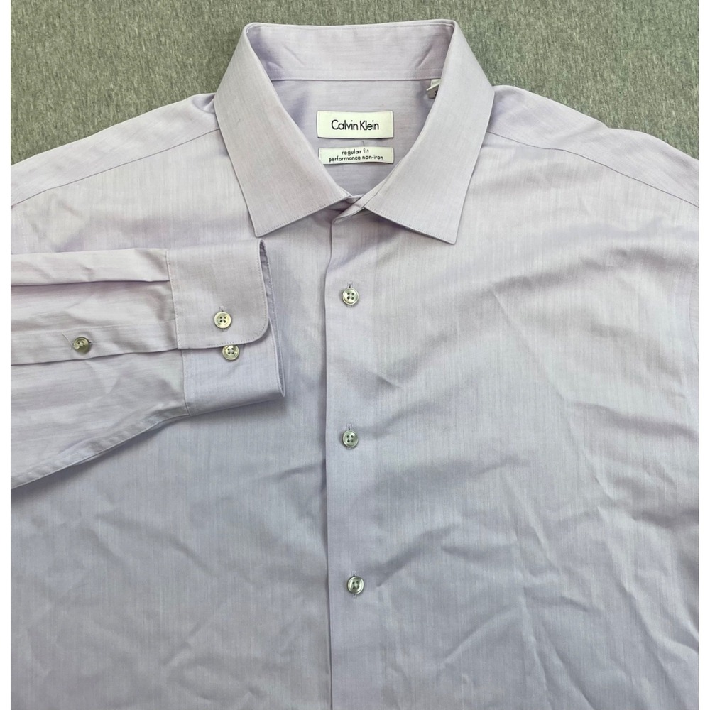 Calvin Klein Shirt Mens 16.5 - 32/33 Purple 100% Cotton Herringbone Button Up